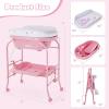 imageINFANS 2 in 1 Baby Changing Table with Bath Tub Unit Folding Diaper Dresser Station with Wheels Waterproof Pad Storage Rack Portable Nursery Organizer Stand for Newborn InfantPink