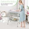imageINFANS 2 in 1 Baby Changing Table with Bath Tub Unit Folding Diaper Dresser Station with Wheels Waterproof Pad Storage Rack Portable Nursery Organizer Stand for Newborn InfantLight Grey