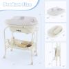 imageINFANS 2 in 1 Baby Changing Table with Bath Tub Unit Folding Diaper Dresser Station with Wheels Waterproof Pad Storage Rack Portable Nursery Organizer Stand for Newborn InfantWhite