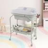 imageINFANS 2 in 1 Baby Changing Table with Bath Tub Unit Folding Diaper Dresser Station with Wheels Waterproof Pad Storage Rack Portable Nursery Organizer Stand for Newborn InfantLight Grey