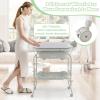 imageINFANS 2 in 1 Baby Changing Table with Bath Tub Unit Folding Diaper Dresser Station with Wheels Waterproof Pad Storage Rack Portable Nursery Organizer Stand for Newborn InfantLight Grey