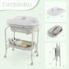 imageINFANS 2 in 1 Baby Changing Table with Bath Tub Unit Folding Diaper Dresser Station with Wheels Waterproof Pad Storage Rack Portable Nursery Organizer Stand for Newborn InfantLight Grey