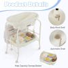 imageINFANS 2 in 1 Baby Changing Table with Bath Tub Unit Folding Diaper Dresser Station with Wheels Waterproof Pad Storage Rack Portable Nursery Organizer Stand for Newborn InfantWhite