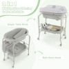 imageINFANS 2 in 1 Baby Changing Table with Bath Tub Unit Folding Diaper Dresser Station with Wheels Waterproof Pad Storage Rack Portable Nursery Organizer Stand for Newborn InfantLight Grey