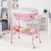 imageINFANS 2 in 1 Baby Changing Table with Bath Tub Unit Folding Diaper Dresser Station with Wheels Waterproof Pad Storage Rack Portable Nursery Organizer Stand for Newborn InfantPink