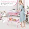imageINFANS 2 in 1 Baby Changing Table with Bath Tub Unit Folding Diaper Dresser Station with Wheels Waterproof Pad Storage Rack Portable Nursery Organizer Stand for Newborn InfantPink