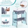 imageINFANS 2 in 1 Baby Changing Table with Bath Tub Unit Folding Diaper Dresser Station with Wheels Waterproof Pad Storage Rack Portable Nursery Organizer Stand for Newborn InfantGrey