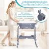 imageINFANS 2 in 1 Baby Changing Table with Bath Tub Unit Folding Diaper Dresser Station with Wheels Waterproof Pad Storage Rack Portable Nursery Organizer Stand for Newborn InfantGrey