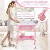 imageINFANS 2 in 1 Baby Changing Table with Bath Tub Unit Folding Diaper Dresser Station with Wheels Waterproof Pad Storage Rack Portable Nursery Organizer Stand for Newborn InfantPink