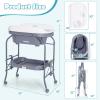 imageINFANS 2 in 1 Baby Changing Table with Bath Tub Unit Folding Diaper Dresser Station with Wheels Waterproof Pad Storage Rack Portable Nursery Organizer Stand for Newborn InfantGrey