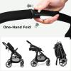 imageINFANS 2 in 1 Baby Stroller High Landscape Infant Stroller ampamp Reversible Bassinet Pram Foldable Pushchair with Adjustable Canopy Storage Basket Cup Holder Suspension Wheels PinkBlack