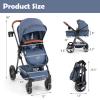 imageINFANS 2 in 1 Baby Stroller Newborn Convertible Stroller Bassinet for Infant Foldable High Landscape Shock Absorption with Reversible Seat Aluminum Structure for Toddler Pushchair 036 MonthNavy