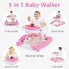 imageINFANS Baby Walker 5 in 1 Behind Walker Learning Seated Rocker Bouncer with Removable Music Tray Adjustable Height Washable Seat Cushion Foldable Activity Center for Toddlers GreyPink