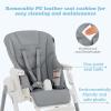 imageINFANS High Chair for Babies ampamp Toddlers Foldable Highchair with Multiple Adjustable Backrest Footrest and Seat Height Removable Tray Detachable PU Leather Cushion Builtin Rear Wheels BlackLight Grey