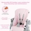 imageINFANS High Chair for Babies ampamp Toddlers Foldable Highchair with Multiple Adjustable Backrest Footrest and Seat Height Removable Tray Detachable PU Leather Cushion Builtin Rear Wheels BlackPink