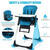 imageINFANS High Chair for Babies ampamp Toddlers Foldable Highchair with Multiple Adjustable Backrest Footrest and Seat Height Removable Tray Detachable PU Leather Cushion Builtin Rear Wheels BlackNavy