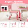 imageINFANS Kids Table and Chiar Set Height Adjustable Toddler Desk and 4 Chairs with Graffiti Desktop NonSlip Legs Large 47quot L x 235quot W MultiActivity Art Table for Daycare Classroom Home NaturalPink