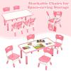 imageINFANS Kids Table and Chiar Set Height Adjustable Toddler Desk and 4 Chairs with Graffiti Desktop NonSlip Legs Large 47quot L x 235quot W MultiActivity Art Table for Daycare Classroom Home NaturalPink