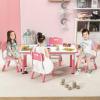imageINFANS Kids Table and Chiar Set Height Adjustable Toddler Desk and 4 Chairs with Graffiti Desktop NonSlip Legs Large 47quot L x 235quot W MultiActivity Art Table for Daycare Classroom Home NaturalPink