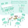 imageINFANS Kids Table and Chiar Set Height Adjustable Toddler Desk and 4 Chairs with Graffiti Desktop NonSlip Legs Large 47quot L x 235quot W MultiActivity Art Table for Daycare Classroom Home NaturalGreen