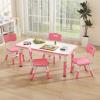 imageINFANS Kids Table and Chiar Set Height Adjustable Toddler Desk and 4 Chairs with Graffiti Desktop NonSlip Legs Large 47quot L x 235quot W MultiActivity Art Table for Daycare Classroom Home NaturalPink