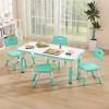 imageINFANS Kids Table and Chiar Set Height Adjustable Toddler Desk and 4 Chairs with Graffiti Desktop NonSlip Legs Large 47quot L x 235quot W MultiActivity Art Table for Daycare Classroom Home NaturalGreen