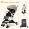 imageINFANS Lightweight Baby Stroller Compact Stroller with OneHand Fold Travel Stroller for Airplane with Cup Holder 5Point Harness Foot Cover Canopy Infant Stroller for 036 Month PinkGrey