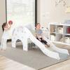 imageINFANS Toddler Slide 3 in 1 Foldable Kids Slide Indoor Slideway with Basketball Hoop Outdoor Climber Freestanding Playset Extra Long Slipping Slope Sturdy Plastic Playground Toy GreyWhite