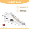 imageINFANS Toddler Slide 3 in 1 Foldable Kids Slide Indoor Slideway with Basketball Hoop Outdoor Climber Freestanding Playset Extra Long Slipping Slope Sturdy Plastic Playground Toy GreyWhite