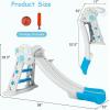 imageINFANS Toddler Slide 3 in 1 Foldable Kids Slide Indoor Slideway with Basketball Hoop Outdoor Climber Freestanding Playset Extra Long Slipping Slope Sturdy Plastic Playground Toy GreyBlue