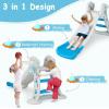 imageINFANS Toddler Slide 3 in 1 Foldable Kids Slide Indoor Slideway with Basketball Hoop Outdoor Climber Freestanding Playset Extra Long Slipping Slope Sturdy Plastic Playground Toy GreyBlue