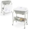imageINFANS 2 in 1 Baby Changing Table with Bath Tub Unit Folding Diaper Dresser Station with Wheels Waterproof Pad Storage Rack Portable Nursery Organizer Stand for Newborn InfantLight Grey