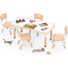 imageINFANS Kids Table and Chiar Set Height Adjustable Toddler Desk and 4 Chairs with Graffiti Desktop NonSlip Legs Large 47quot L x 235quot W MultiActivity Art Table for Daycare Classroom Home NaturalNatural