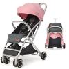 imageINFANS Lightweight Baby Stroller Compact Stroller with OneHand Fold Travel Stroller for Airplane with Cup Holder 5Point Harness Foot Cover Canopy Infant Stroller for 036 Month GreyPink