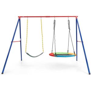 imageINFANS 2 Seat Swing Stand Set 550 lbs Heavy Duty Metal Swing Frame Extra Large AFrame Swing Stand for Kids and Adult Indoor Outdoor Activity Backyard Playground