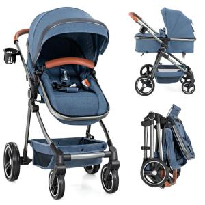 imageINFANS 2 in 1 Baby Stroller Newborn Convertible Stroller Bassinet for Infant Foldable High Landscape Shock Absorption with Reversible Seat Aluminum Structure for Toddler Pushchair 036 MonthNavy