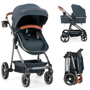 imageINFANS 2 in 1 Baby Stroller Newborn Convertible Stroller Bassinet for Infant Foldable High Landscape Shock Absorption with Reversible Seat Aluminum Structure for Toddler Pushchair 036 MonthBlack
