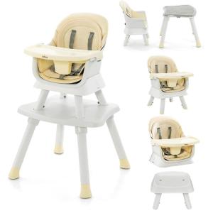 imageINFANS 8 in 1 Baby High Chair Convertible Highchair for Babies and Toddlers Infant Dining Booster Seat Building Block Table Kids Stool Table Chair Set with Removable TrayBeige