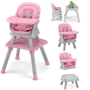 imageINFANS 8 in 1 Baby High Chair Convertible Highchair for Babies and Toddlers Infant Dining Booster Seat Building Block Table Kids Stool Table Chair Set with Removable TrayPink