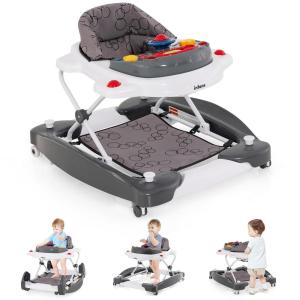 imageINFANS Baby Walker 5 in 1 Behind Walker Learning Seated Rocker Bouncer with Removable Music Tray Adjustable Height Washable Seat Cushion Foldable Activity Center for Toddlers GreyGrey