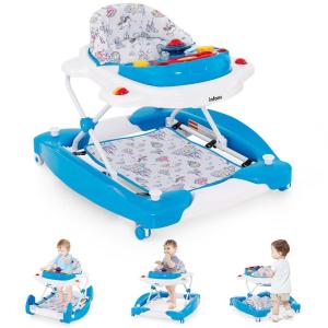 imageINFANS Baby Walker 5 in 1 Behind Walker Learning Seated Rocker Bouncer with Removable Music Tray Adjustable Height Washable Seat Cushion Foldable Activity Center for Toddlers GreyUnicorn