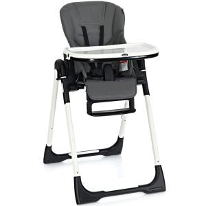 imageINFANS High Chair for Babies ampamp Toddlers Foldable Highchair with Multiple Adjustable Backrest Footrest and Seat Height Removable Tray Detachable PU Leather Cushion Builtin Rear Wheels BlackDark Grey