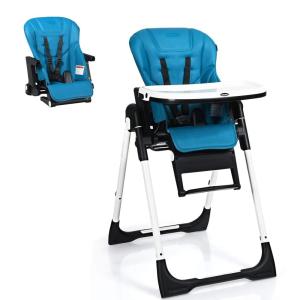 imageINFANS High Chair for Babies ampamp Toddlers Foldable Highchair with Multiple Adjustable Backrest Footrest and Seat Height Removable Tray Detachable PU Leather Cushion Builtin Rear Wheels BlackNavy
