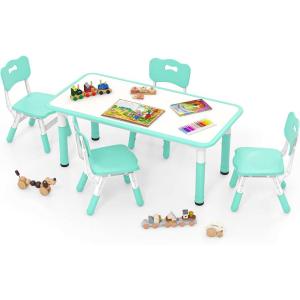 imageINFANS Kids Table and Chiar Set Height Adjustable Toddler Desk and 4 Chairs with Graffiti Desktop NonSlip Legs Large 47quot L x 235quot W MultiActivity Art Table for Daycare Classroom Home NaturalGreen