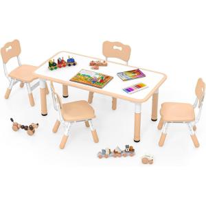 imageINFANS Kids Table and Chiar Set Height Adjustable Toddler Desk and 4 Chairs with Graffiti Desktop NonSlip Legs Large 47quot L x 235quot W MultiActivity Art Table for Daycare Classroom Home NaturalNatural