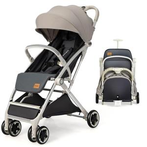 imageINFANS Lightweight Baby Stroller Compact Stroller with OneHand Fold Travel Stroller for Airplane with Cup Holder 5Point Harness Foot Cover Canopy Infant Stroller for 036 Month GreyGrey