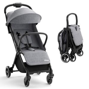 imageINFANS Lightweight Baby Stroller UltraCompact Fold Airplane Ready Travel Stroller OneHand Gravity Fold Near Flat Recline Seat Cup Holder Foldable Toddler Stroller for Infant 036 MonthDark Gray