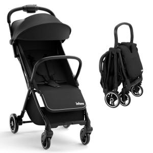imageINFANS Lightweight Baby Stroller UltraCompact Fold Airplane Ready Travel Stroller OneHand Gravity Fold Near Flat Recline Seat Cup Holder Foldable Toddler Stroller for Infant 036 MonthBlack