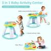 imageINFANS 3 in 1 Walk Around Baby Activity Center Baby Walker with Play Table Wheels Detachable Seat Cushion 3 Adjustable Heights Learning Toys for Boys Girls Aged 636 Months GreenGreen