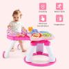 imageINFANS 3 in 1 Walk Around Baby Activity Center Baby Walker with Play Table Wheels Detachable Seat Cushion 3 Adjustable Heights Learning Toys for Boys Girls Aged 636 Months GreenPink
